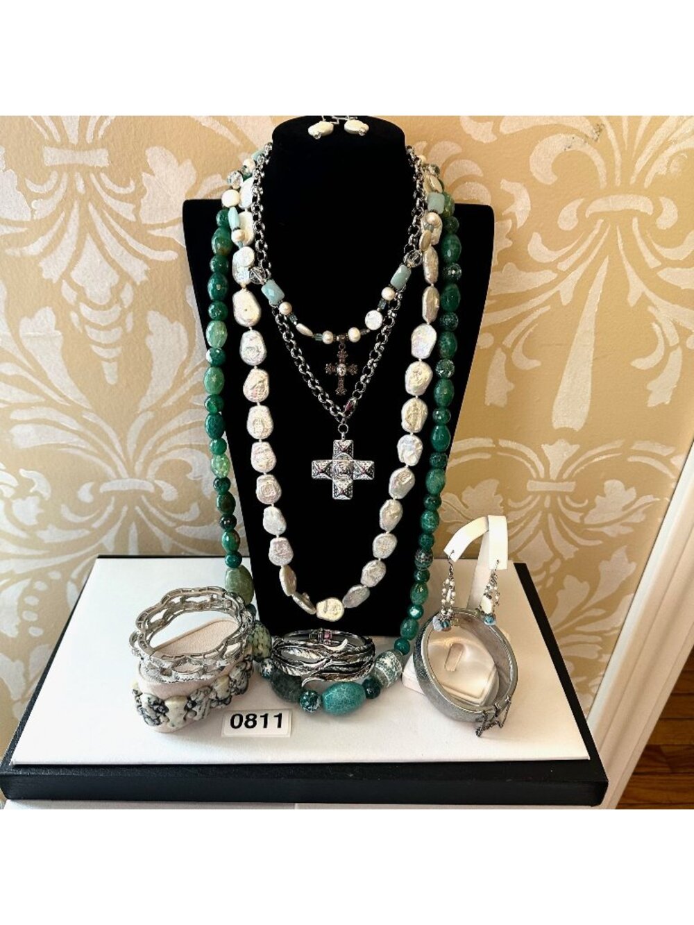 Jewelry Lot Vintage Modern Real Coin Pearls Green Gemstone Necklaces Sterling